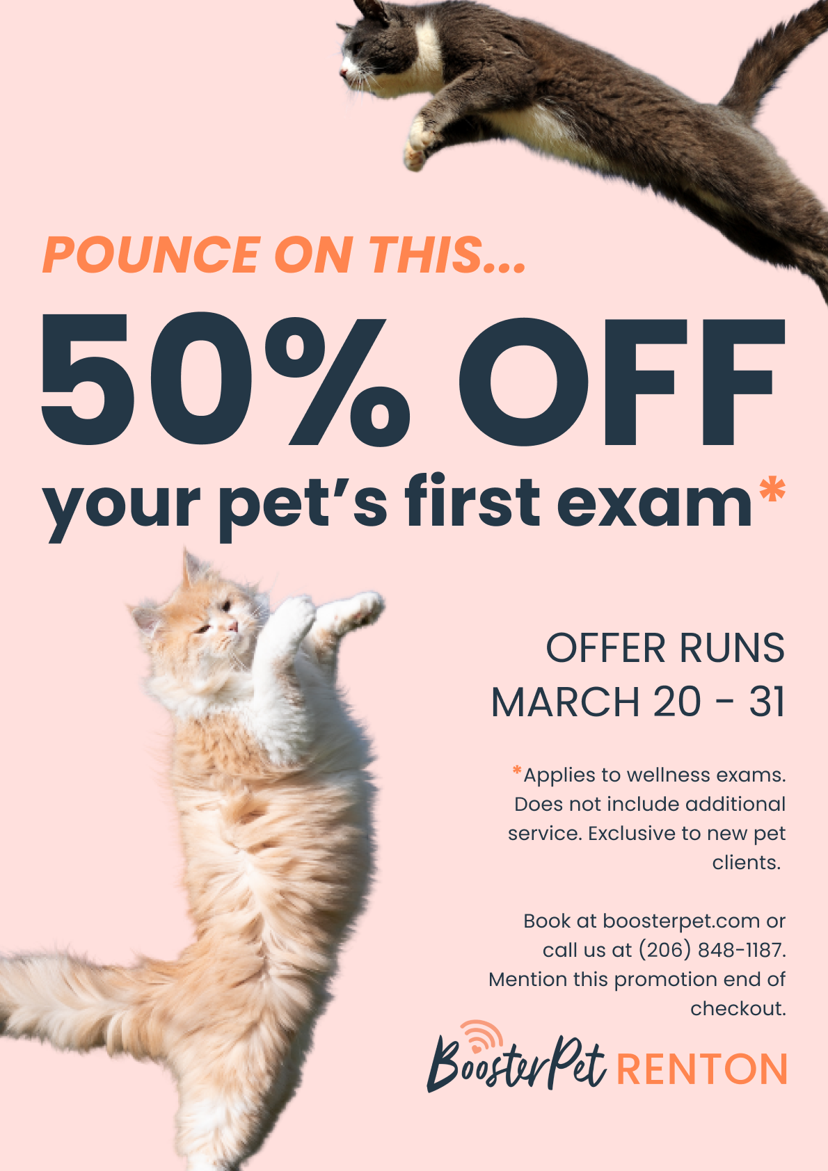 Renton Pet Parents! Get 50% OFF your pet’s first wellness exam.