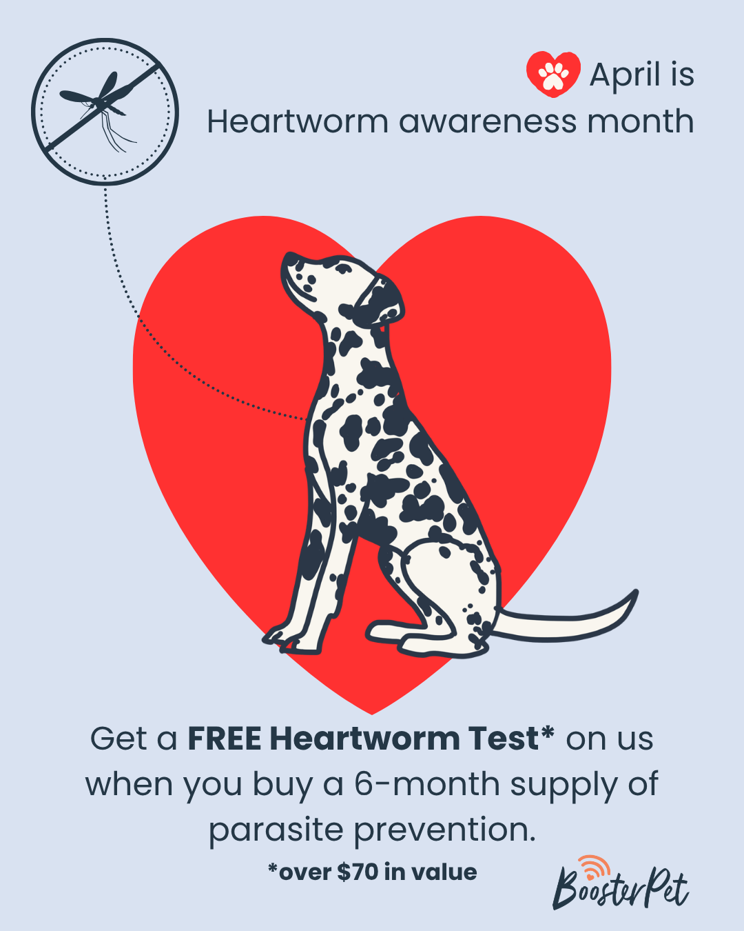 Get a free heartworm test on us when you buy a 6-month supply of parasite prevention