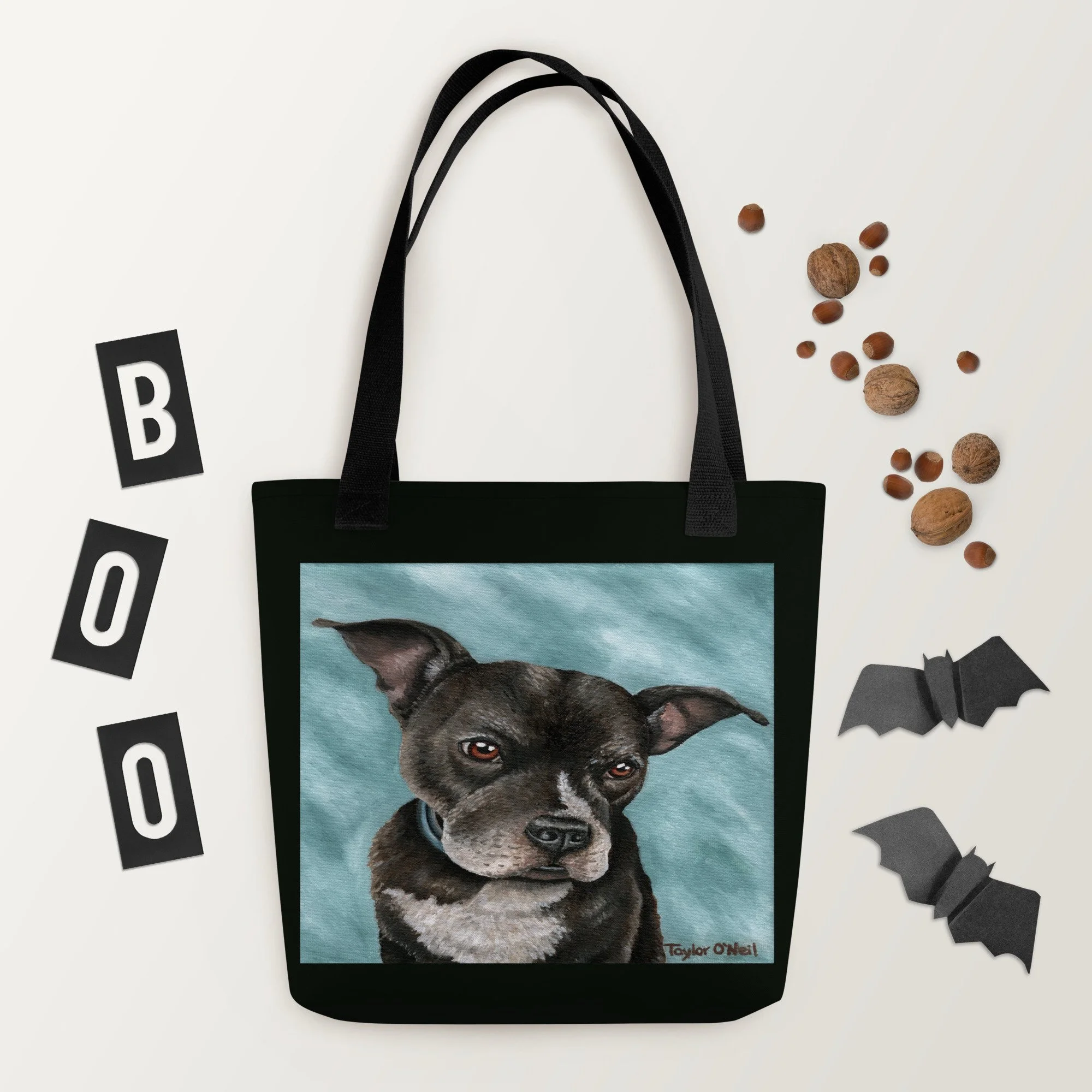 Black Pitbull Portrait Tote Bag | Dog Lover Art Gift