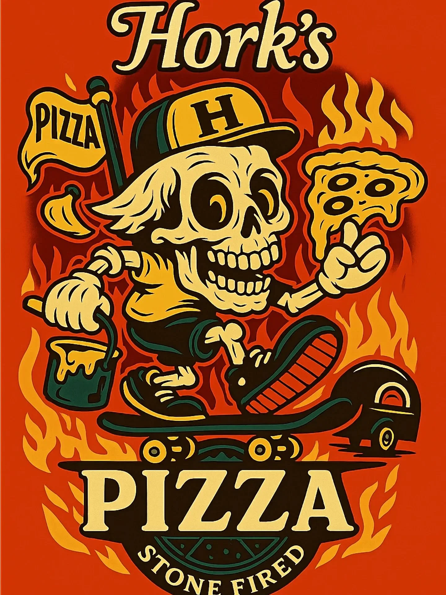 🔥🍕 Hork’s Pizza is Rolling Out Soon! 🍕🔥
You’ve seen the new poster – bold, fiery, and unstoppable (just like our pizzas). That black horse-float-turned-pizza-trailer is almost ready to hit the streets, bringing stone-fired perf