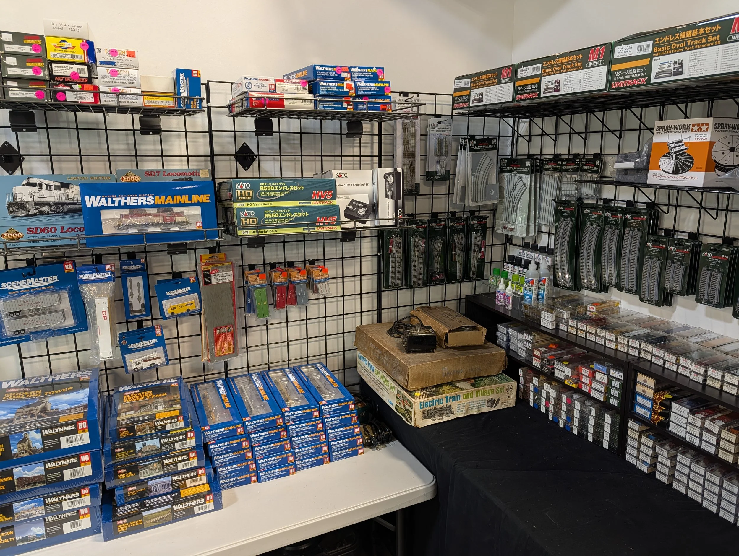 Model trains, train tracks, and accessories.