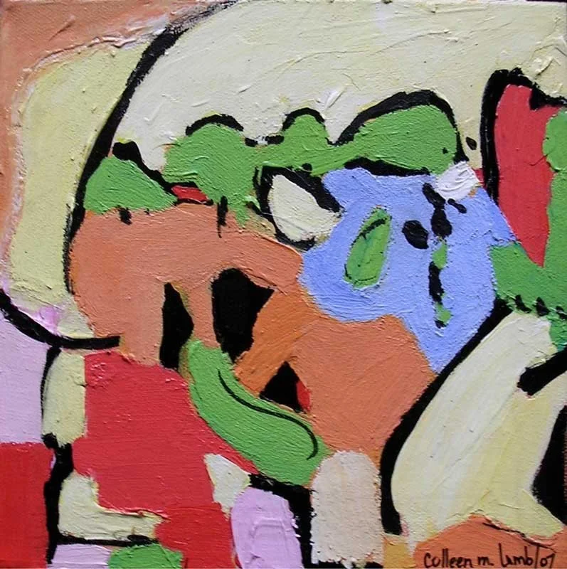 The Trees are in Colour, acrylic on canvas, 8x8", framed