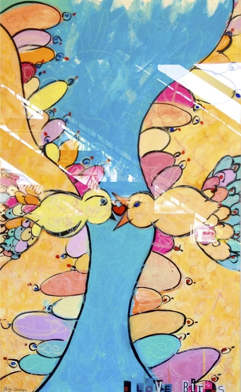 Two Love Birds of Sayulita, #3, gouache on paper, 20X34", framed