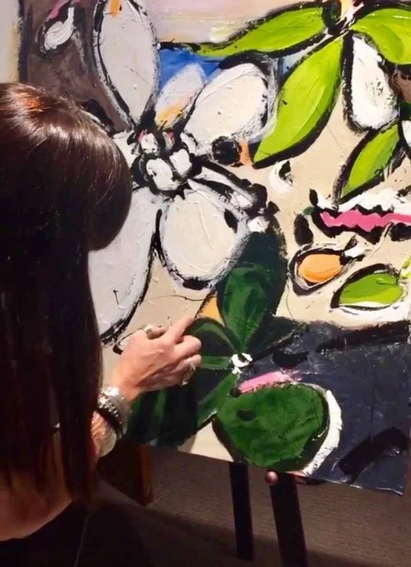 Putting the finishing touches on my painting, "A fig & a small tangerine", as the live artist at a Fundraiser for the White Rock/South Surrey Hospice Society. My Mother was in Hospice so I was honored to donate my time and this painting. The painting