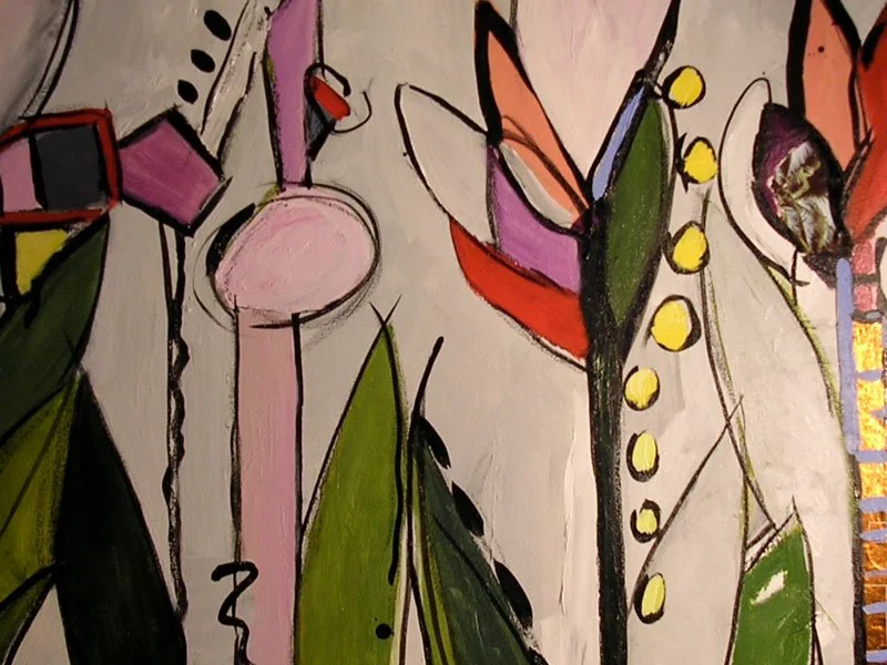 Dar's Tulips, mixed media on canvas, 45x45", unframed