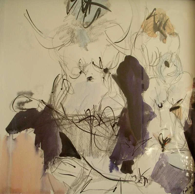 4 Nudes, watercolor & india ink on paper, 12x12", framed