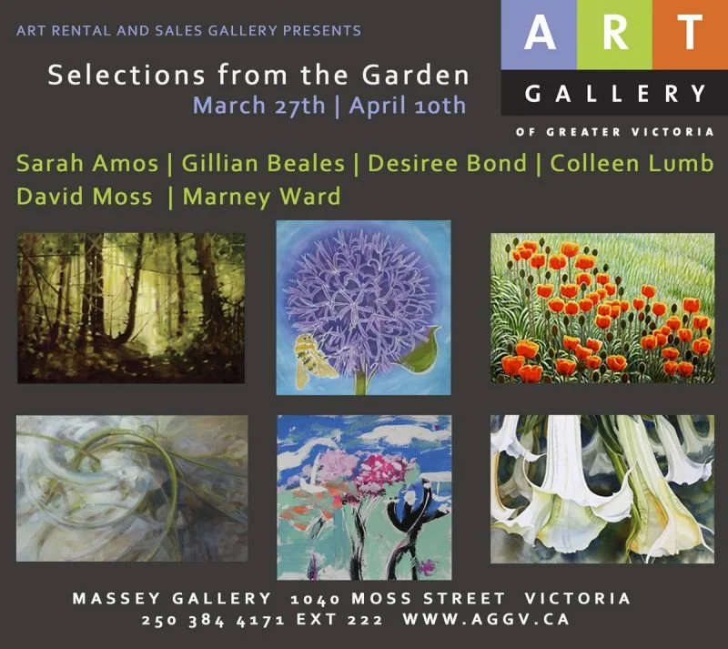 I was invited to be a part of a group show, sponsored by the Victoria Art Gallery Rental Program, where I have had my paintings for many years. My painting is on the bottom middle of the Invitation.