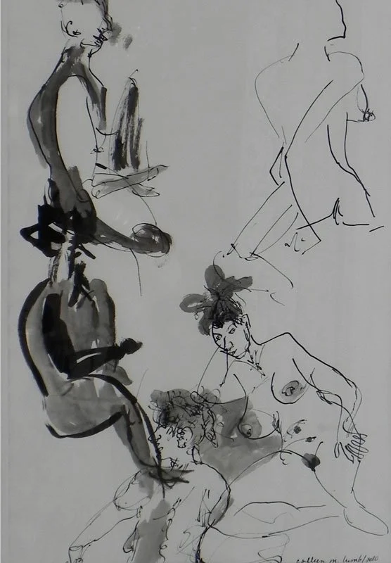 Nudes, india ink on paper, 22x28", framed