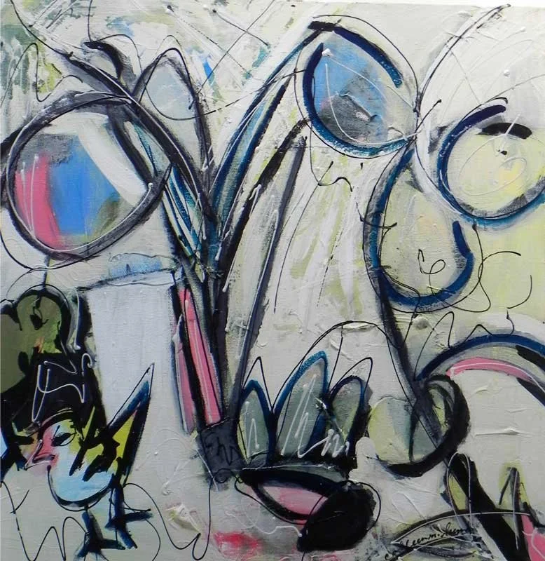 Two Lovebirds, acrylic on canvas, 12x12", unframed