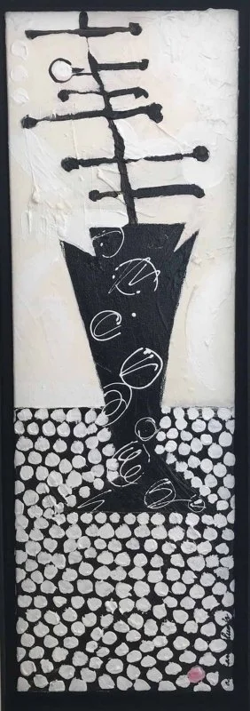 The Pink Dot, acrylic on canvas board, 9x25”, framed