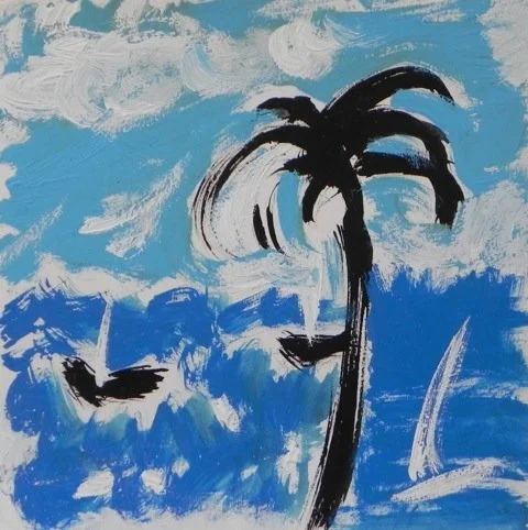 Painted with the Seed Pods of Kauai, gouache on paper, 13x13", framed