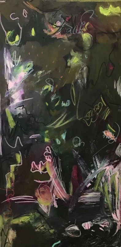 Pinks & Green, acrylic & mixed media on canvas, 24x48”, unframed