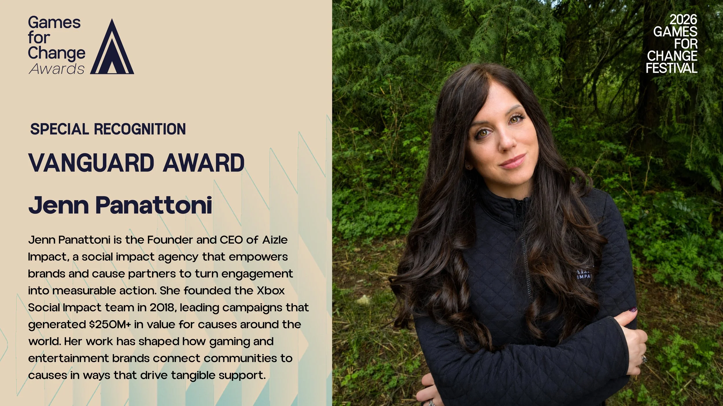 Jenn Panattoni Named 2026 Games for Change Vanguard Award Recipient
Games for Change recognized Aizle Impact Founder and CEO Jenn Panattoni for her contributions to advancing social impact through games. Read the GamesBeat interview about the work be