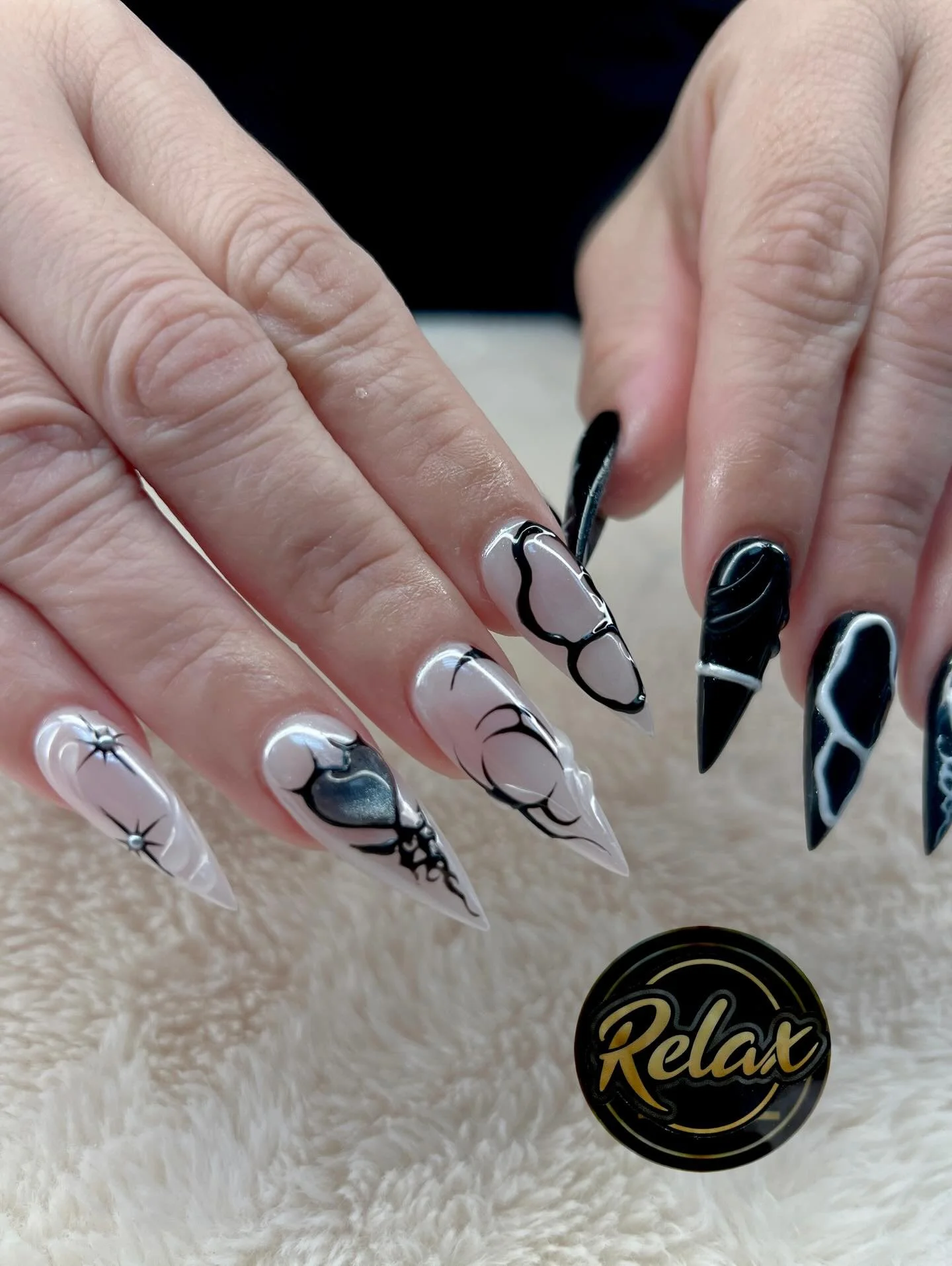 ✨ Match my mood: half light, half dark, fully extra #nails #nailsart #naildesign #lightanddark #bellingham