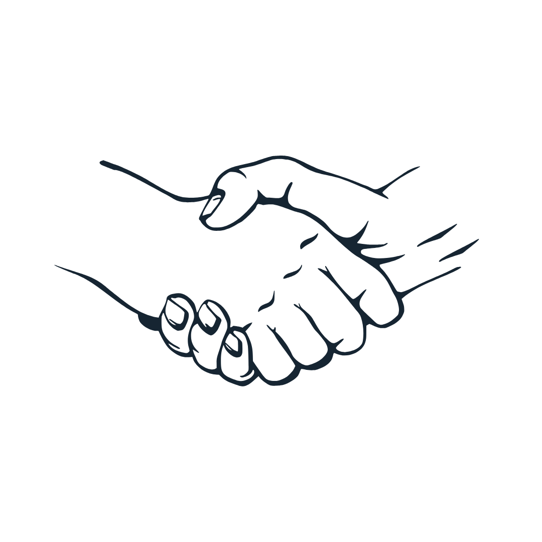 Line drawing of two hands shaking.