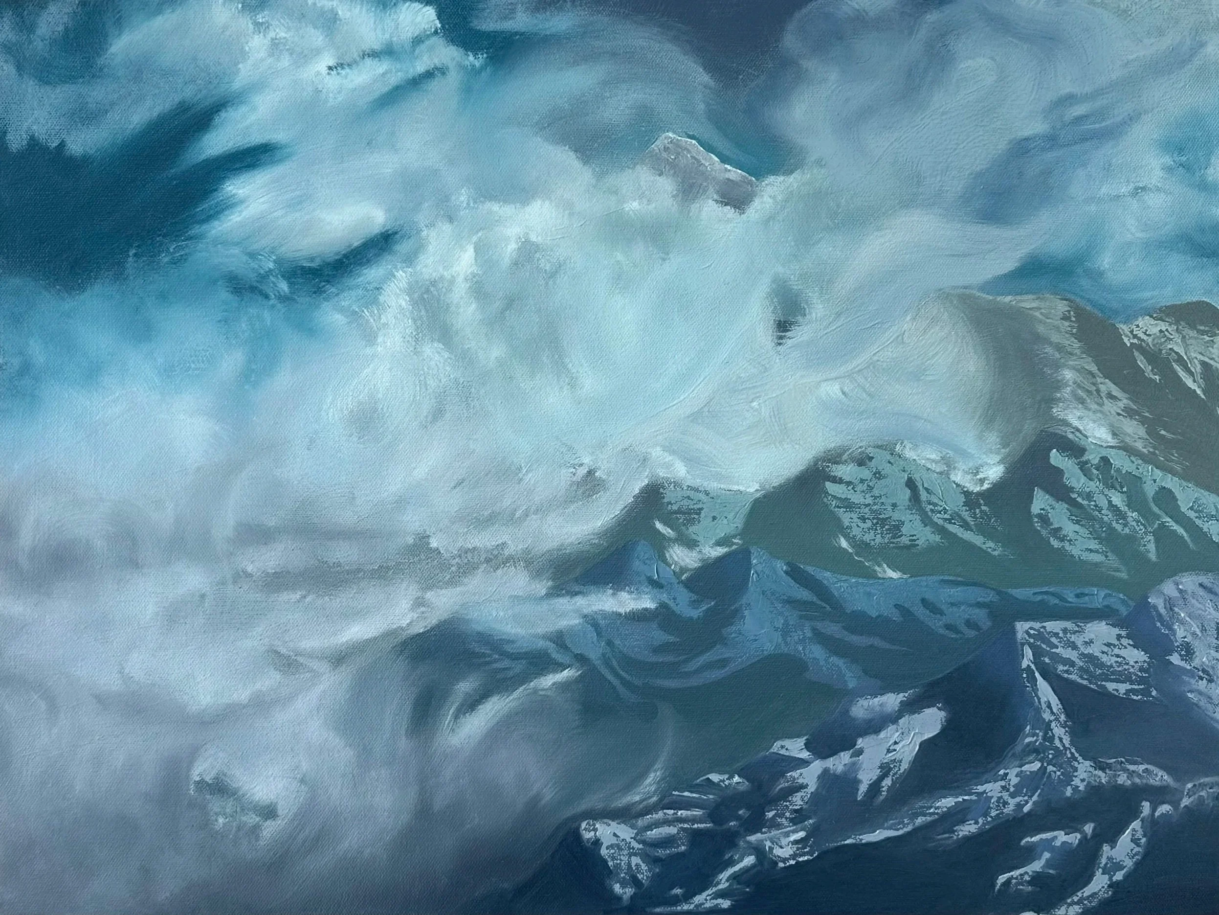 Mountain Views - In Private Collection.
Oil on canvas. 18 x 24 inches.
Inspired by the rugged terrain of Tombstone Territorial Park in the Yukon, this painting reflects on the quiet grandeur of northern ecosystems — vast, vulnerable, and vital.