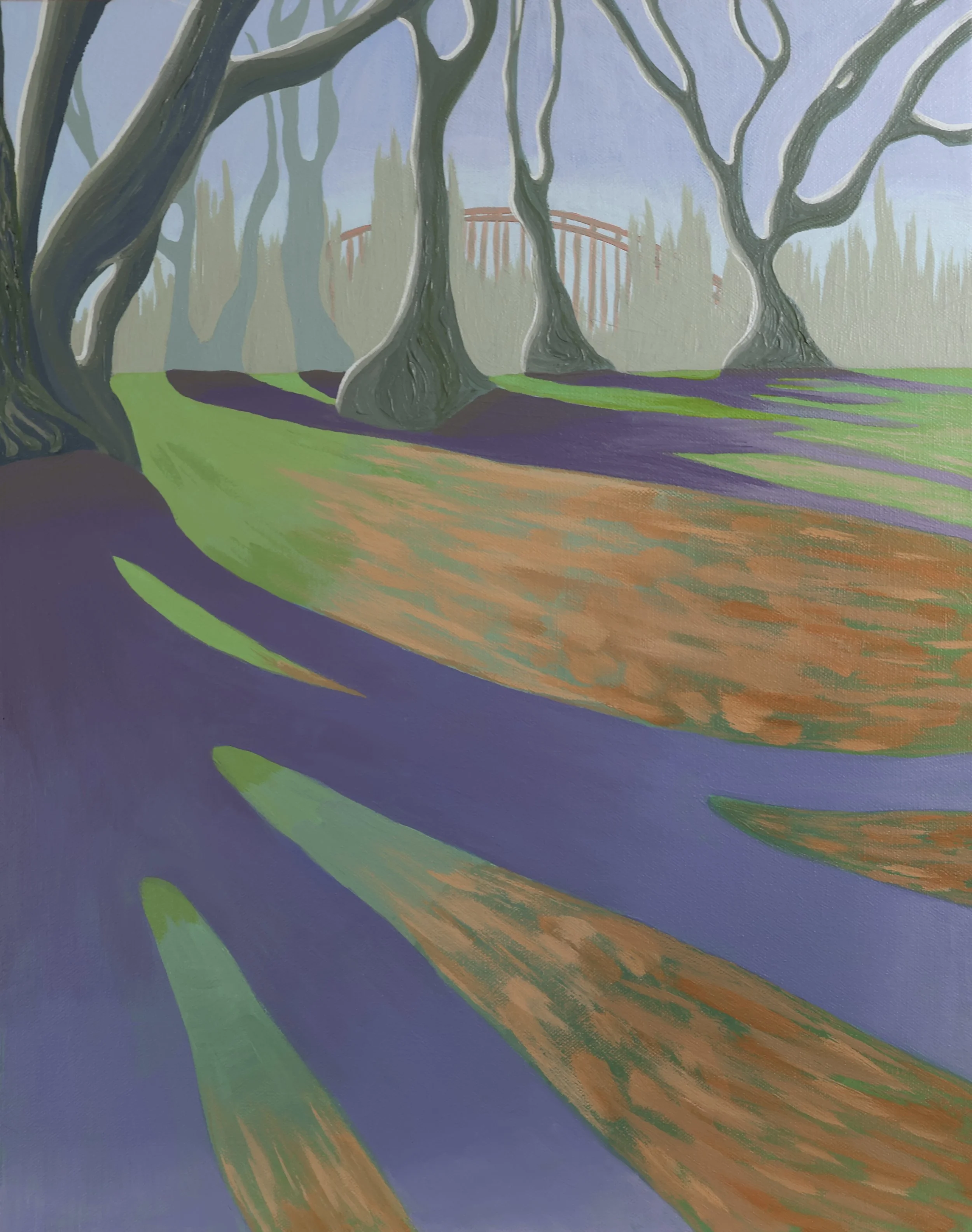 Resilient Bigleaf Maples. Available through the Federation Gallery, sales@artists.ca. CAN $375 + shipping. Exhibition online only Oct. 7-26, 2025.
Acrylic on canvas, 20 x 16 inches.
This painting celebrates the enduring presence of bigleaf maple
