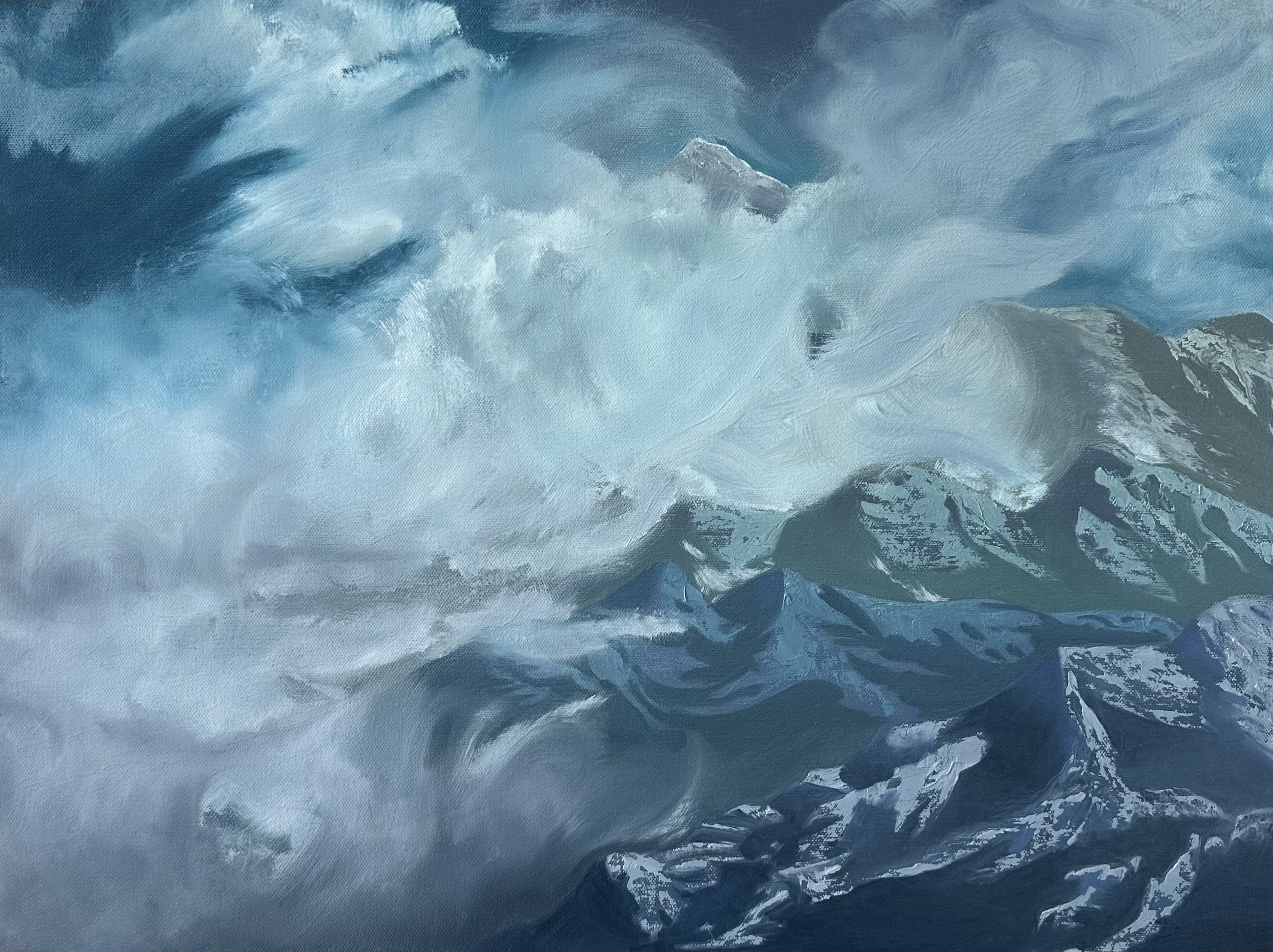 Mountain Views (sold),
Oil on canvas. 18 x 24 inches.
Inspired by the rugged terrain of Tombstone Territorial Park in the Yukon, this painting reflects on the quiet grandeur of northern ecosystems — vast, vulnerable, and vital. "Mountain Views"