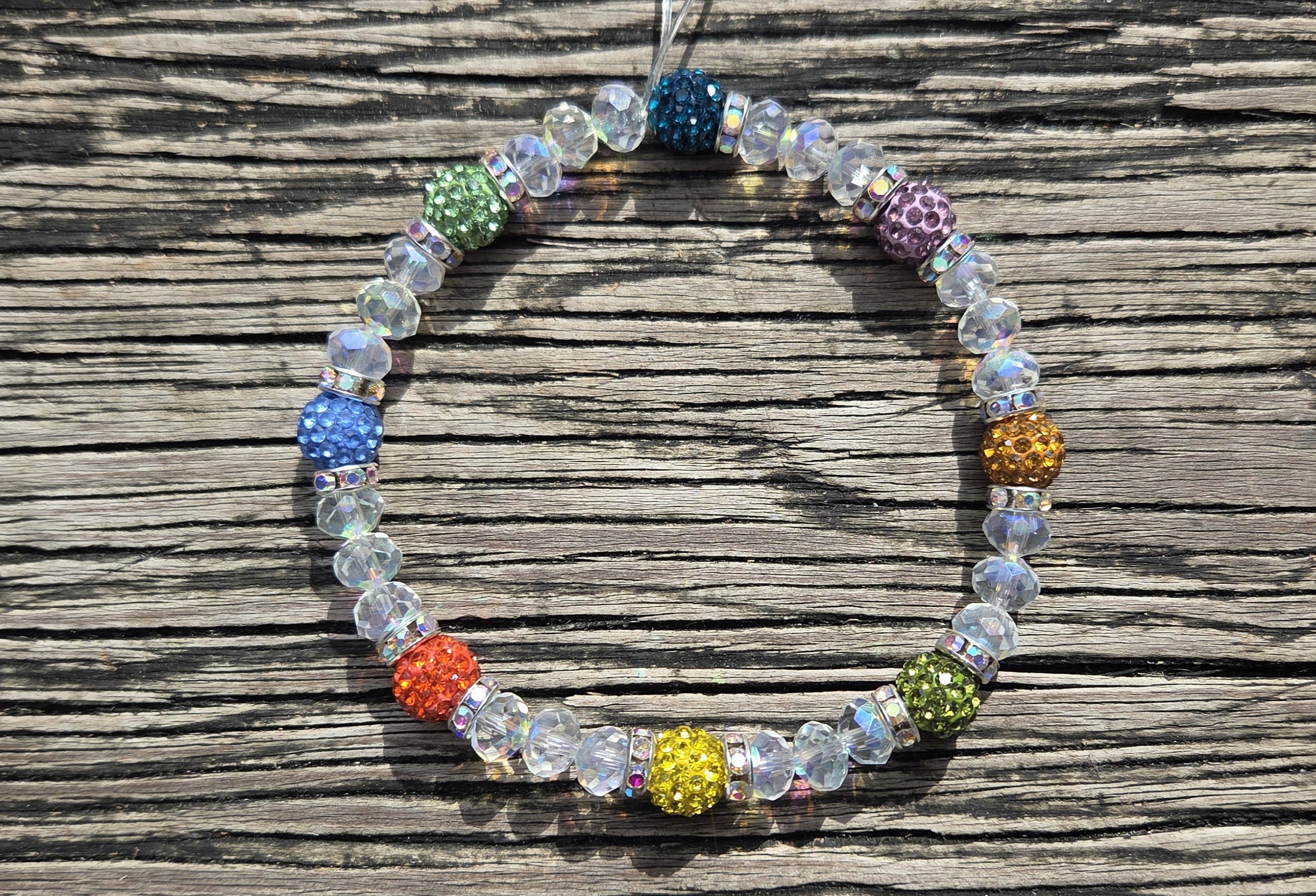 SMALL MULTI COLOR SPARKLE AND CLEAR AURORA GLASS BEAD NECKLACE