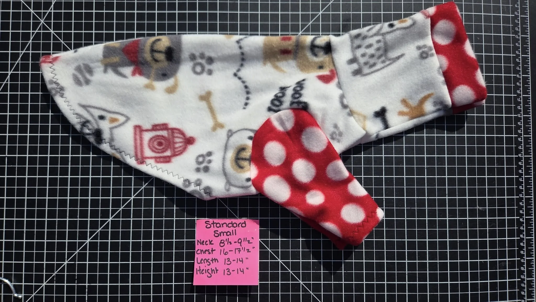 SMALL 2 LEG DOGS AND DOTS FLEECE JAMMIE WITH LONG NECK