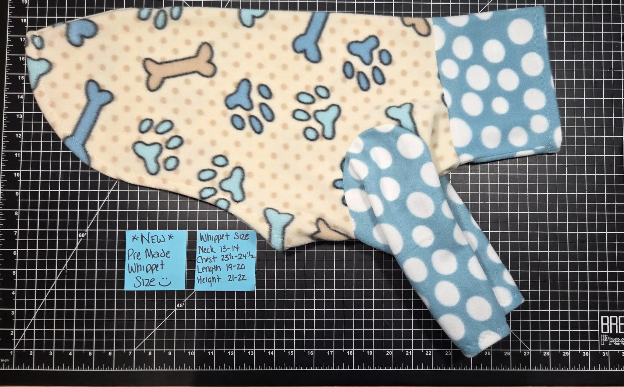 STANDARD WHIPPET SIZE 2 LEG BLUE PAWS AND DOTS FLEECE JAMMIE