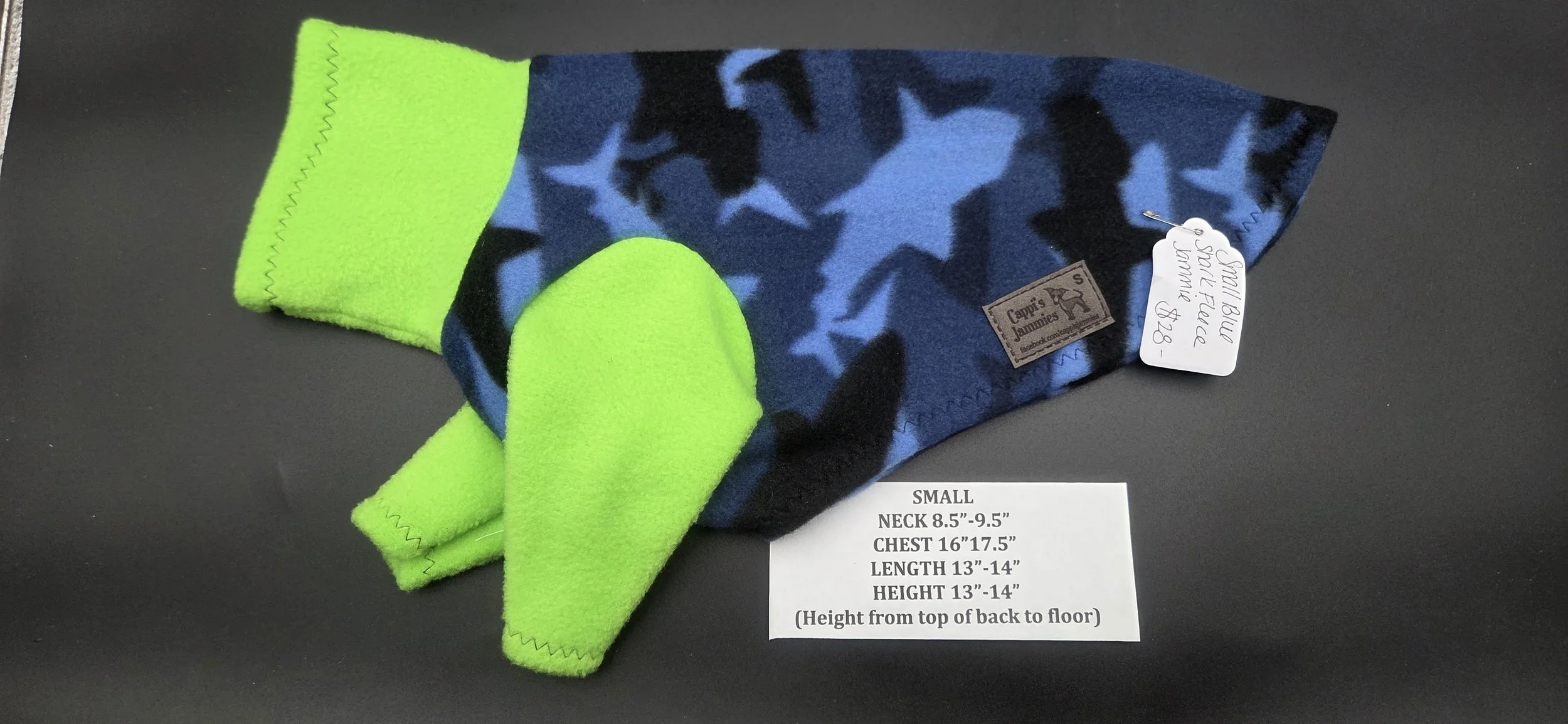 SMALL 2 LEG BLUE AND NEON GREEN FLEECE SHARK JAMMIE