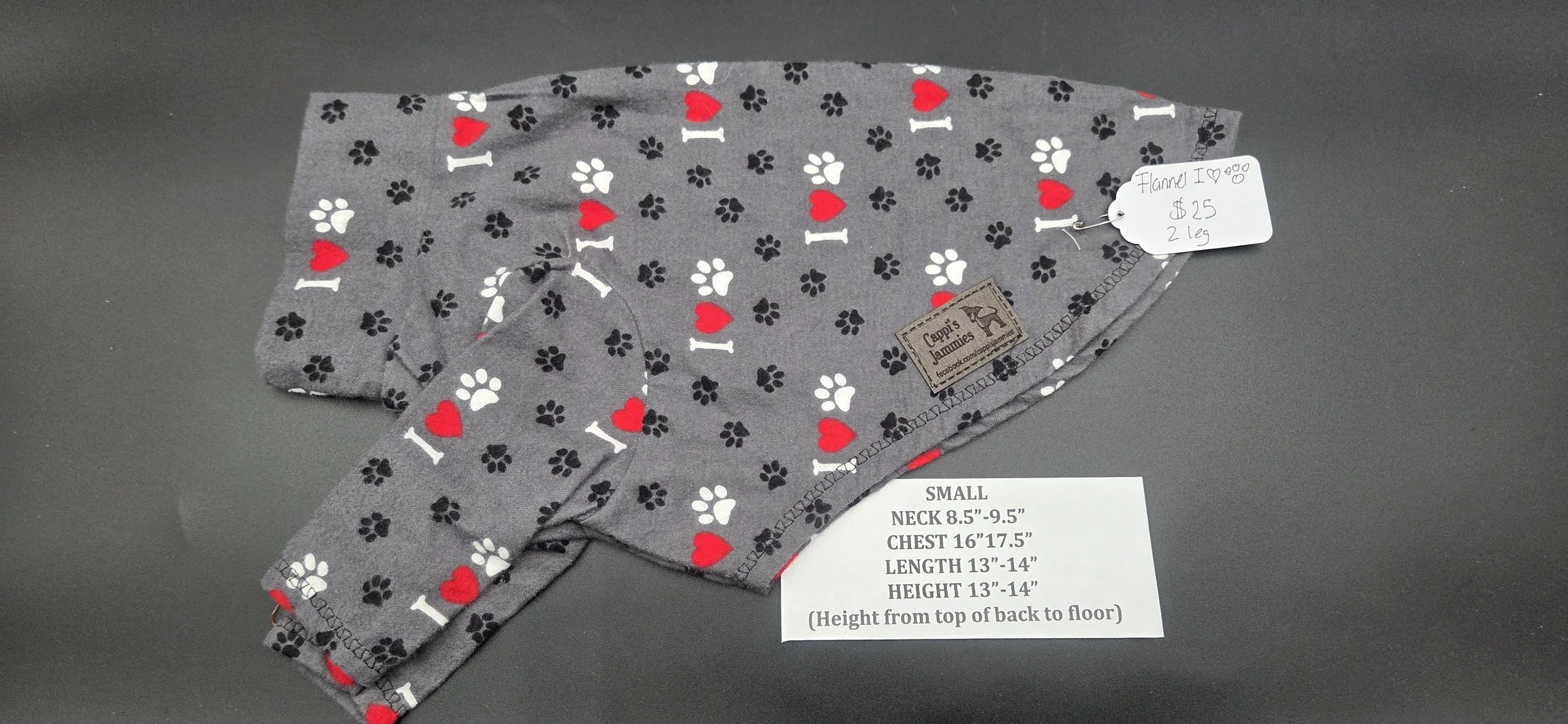 SMALL 2 LEG GREY FLANNEL I LOVE PAW JAMMIE