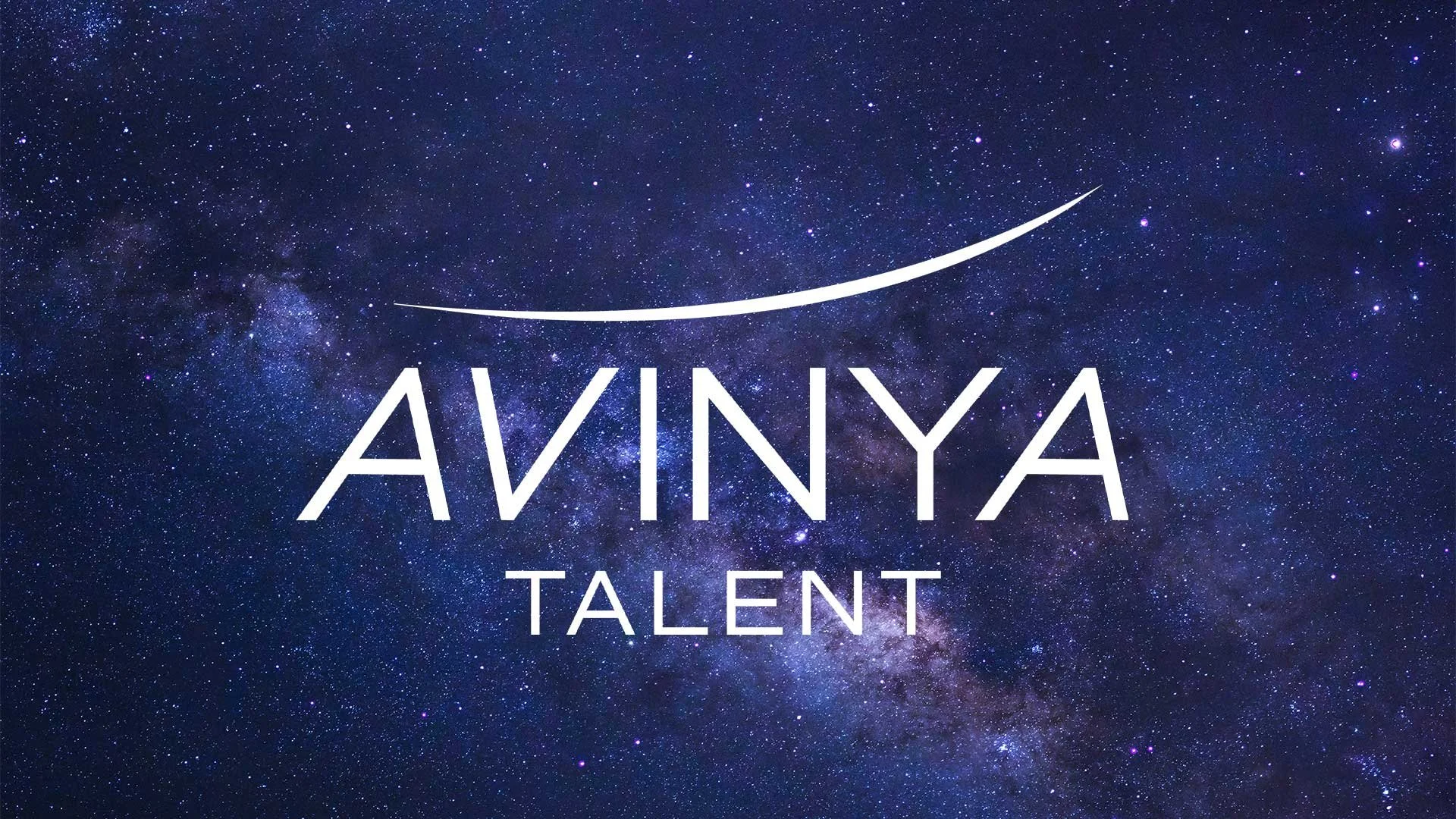 Starry night sky with the Milky Way galaxy and a bright comet, with white text reading 'AVINYA TALENT' in the center.