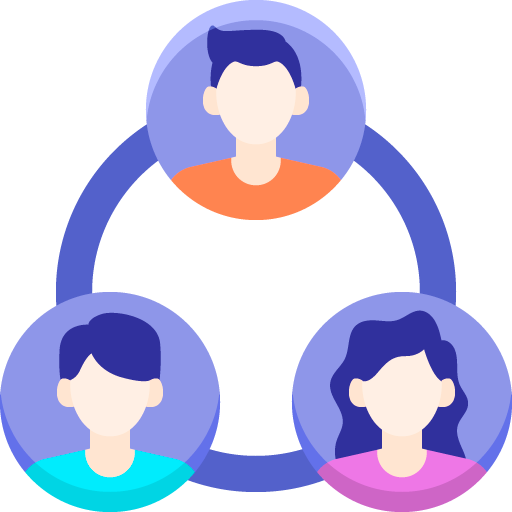 Illustration of three faceless people connected in a network diagram