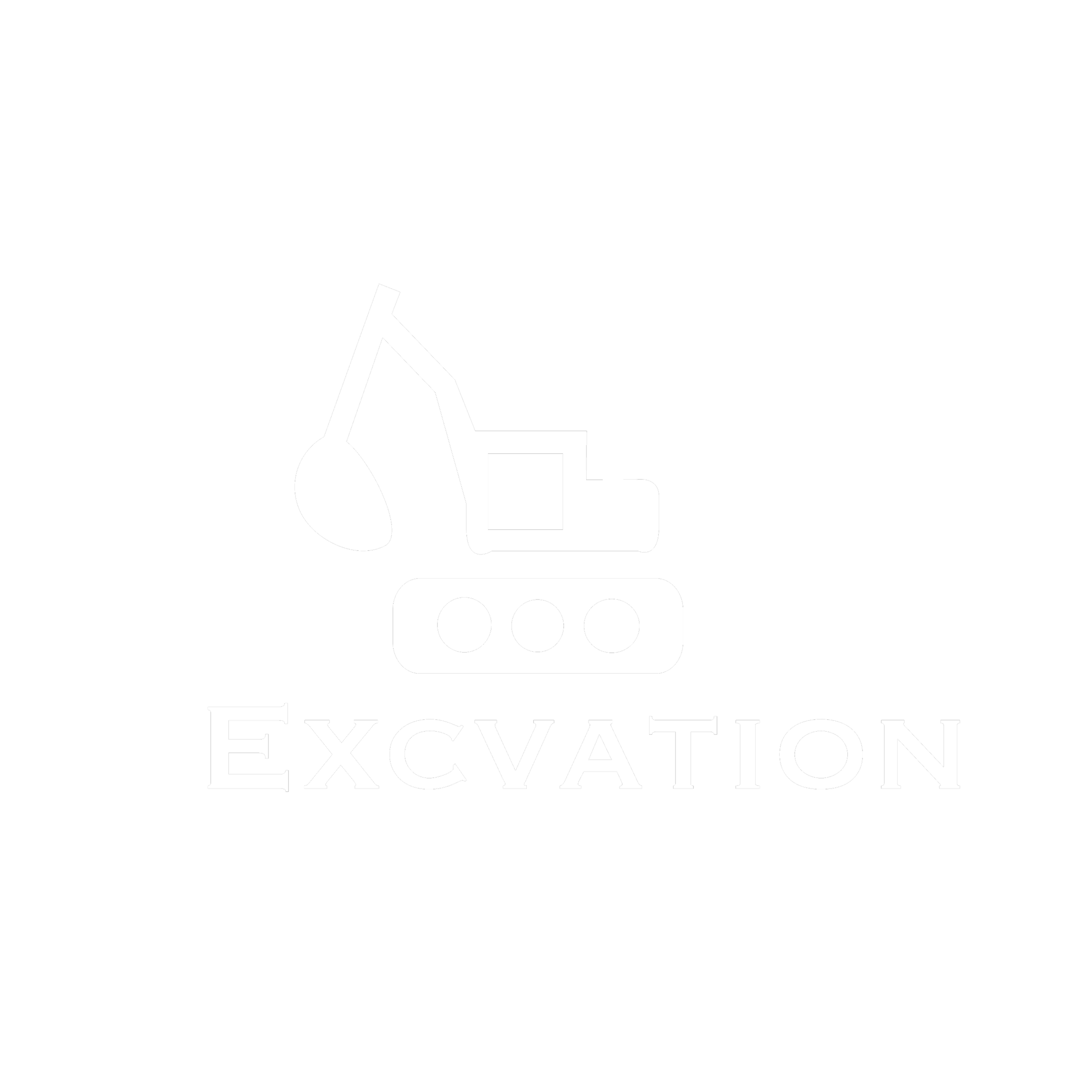 Icon of an excavator with the word 'EXCAVATION' below it, on a black background.