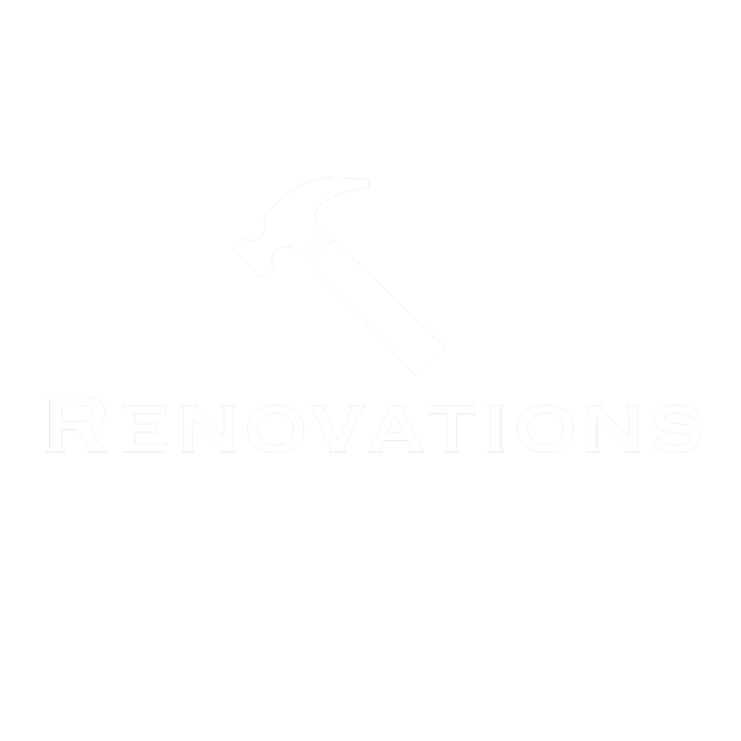 Black background with a white hammer icon above the word 'Renovations' in white text.