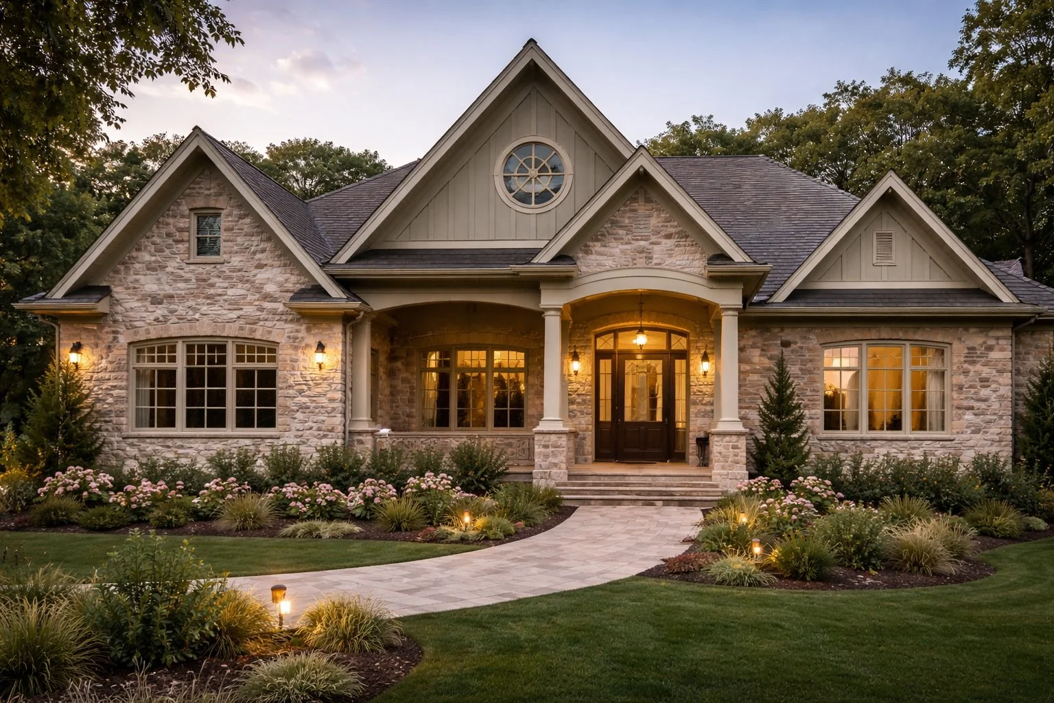 Elegant stone home with lush garden.jpg
