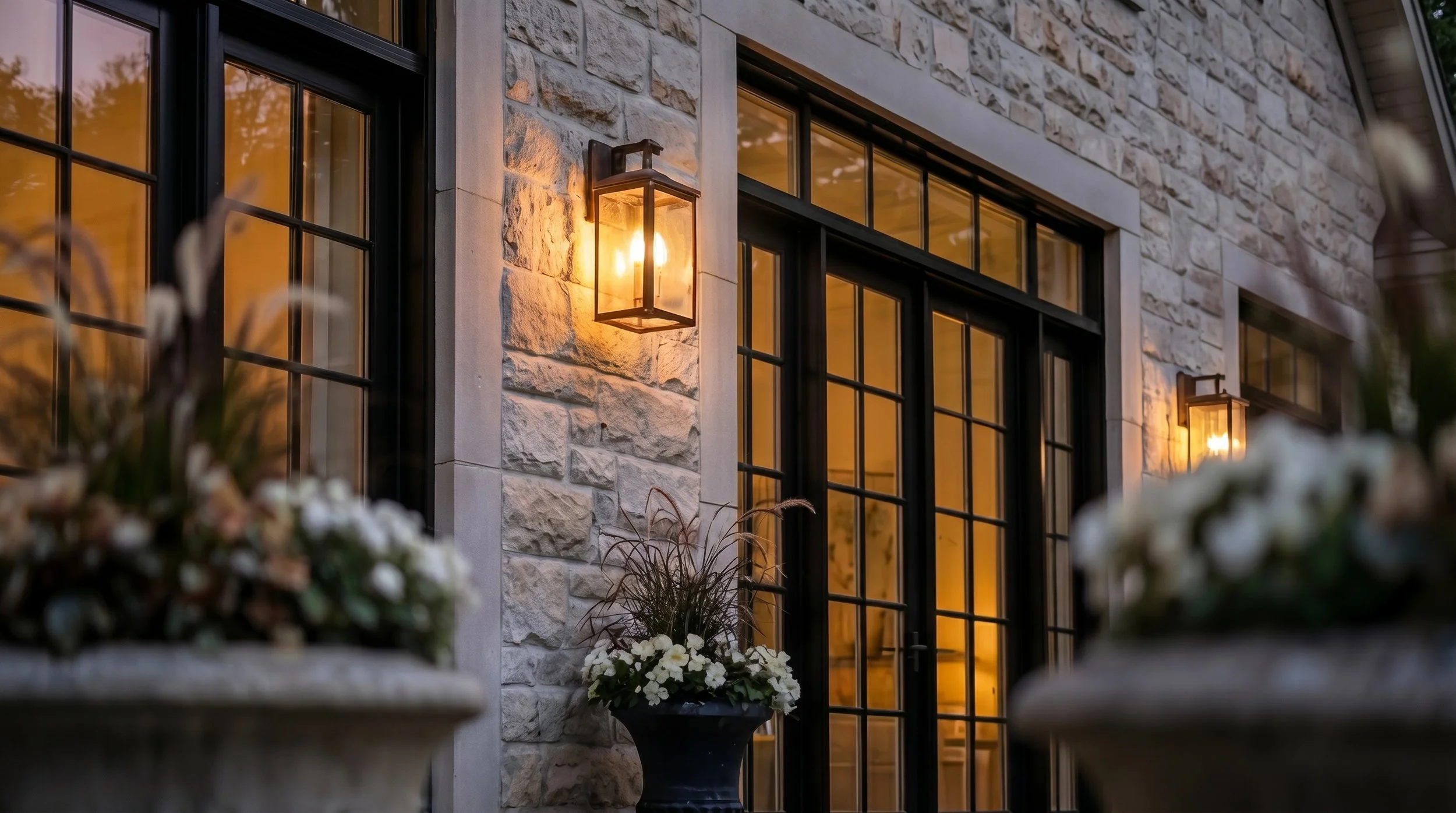 Finished custom home with natural stone exterior, showcasing tight joints, clean transitions, and professional masonry work built to last.