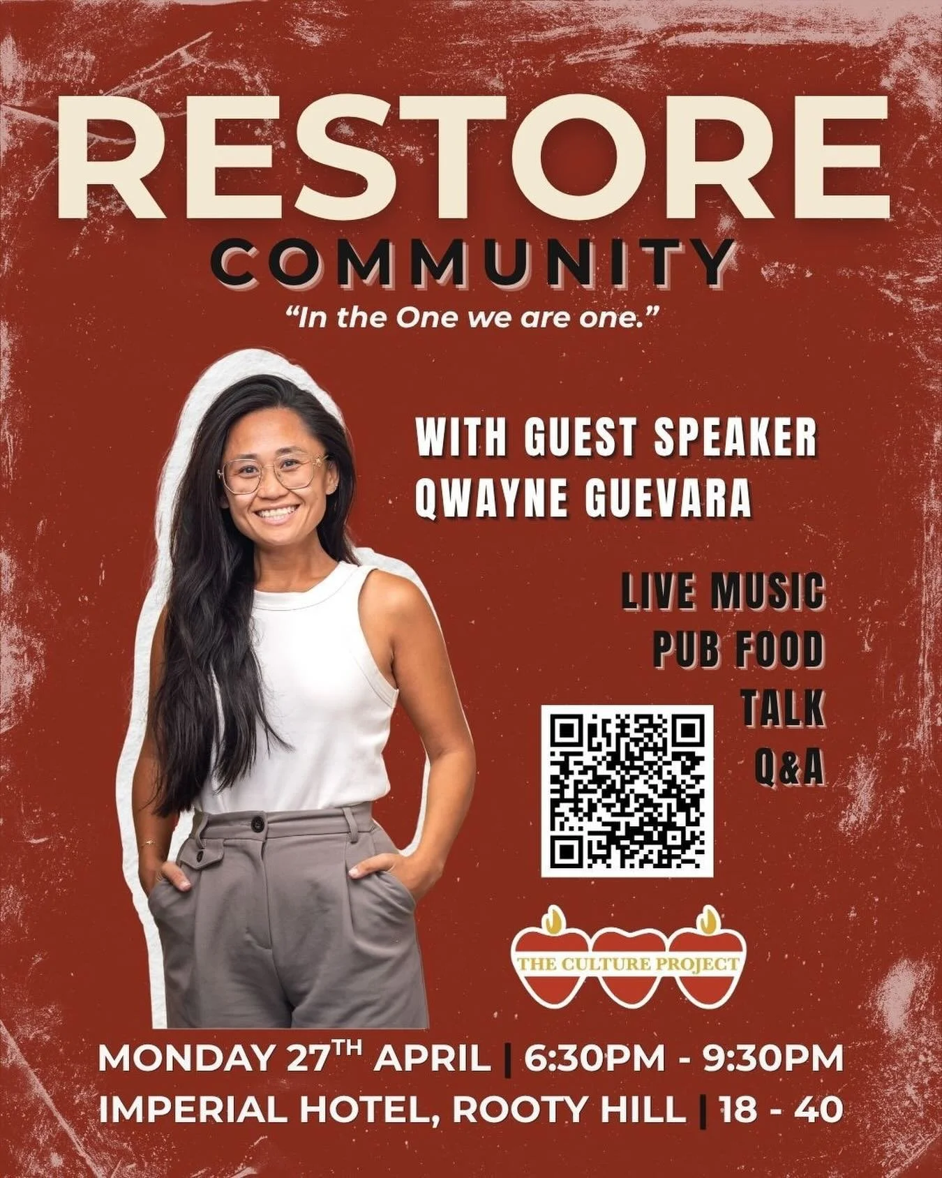 &ldquo;In the One we are one.&rdquo; ❤️&zwj;🔥

RESTORE is a casual space for more than just casual conversations. We&rsquo;re building a culture of love and life❤️&zwj;🔥 Will you join us?

📅 Date: Monday 27th April, 2026
⏰ Time: 6:30pm - 9:30pm
😎