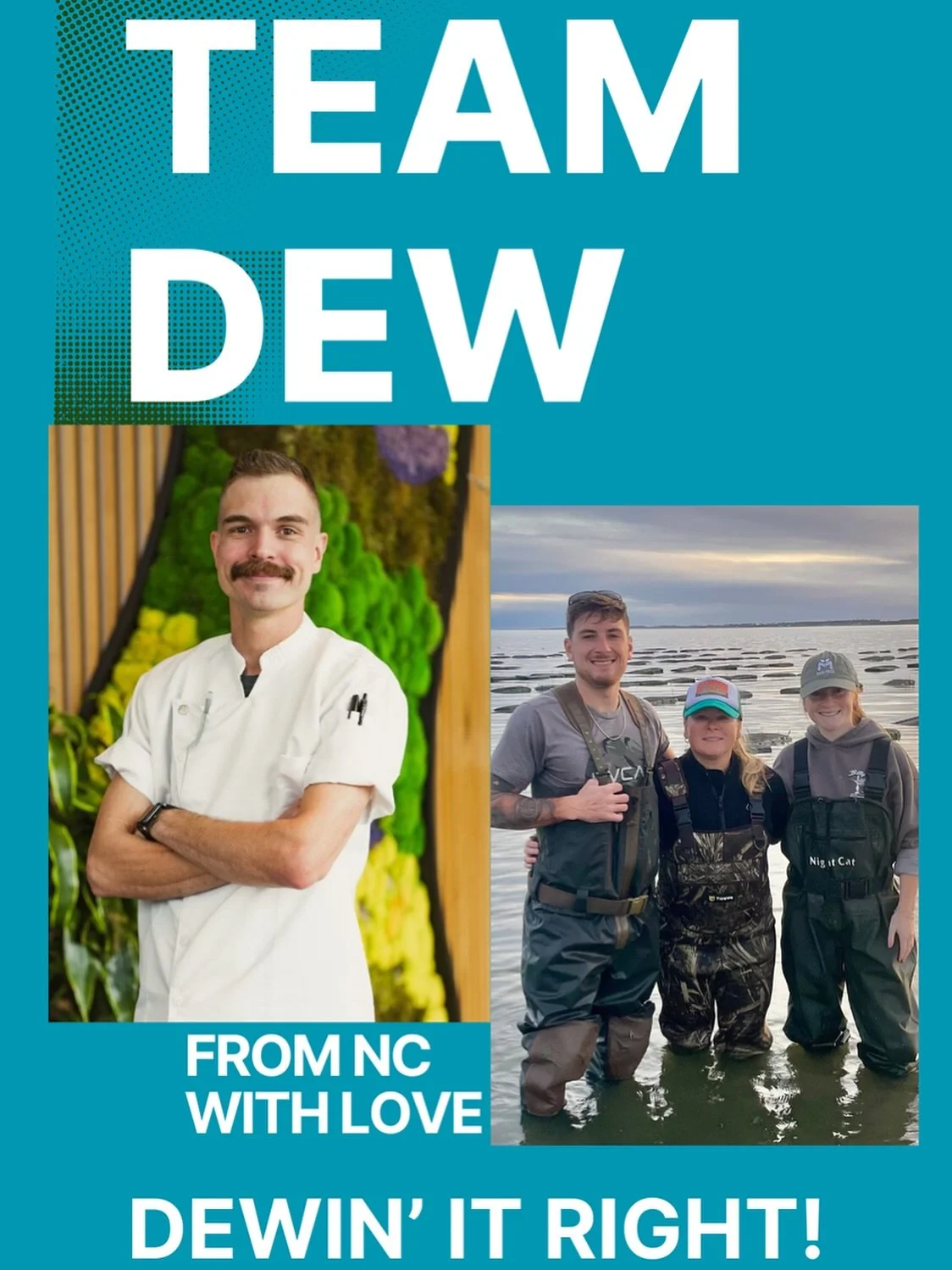 Help us welcome team Dew this morning! Comprised of Head Chef @chef_fletcher_nc from Glass House in RTP and @seashoreoystercompany out of the North River in Carteret county, NC! Chef Kyle has helped to open and run several of Raleigh’s culinary