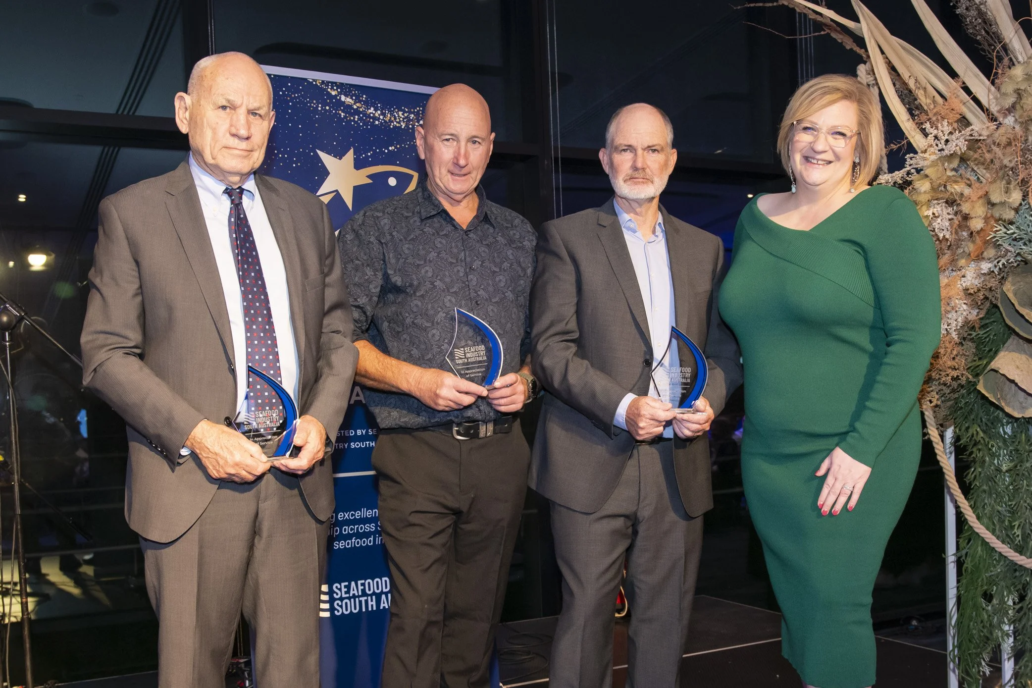 Brian Jefferies, Craig Fletcher, Bart Buston with Alison Lloyd-Wright Chair of Seafood Industry SA  Absent : Iain Evans & Adam Main