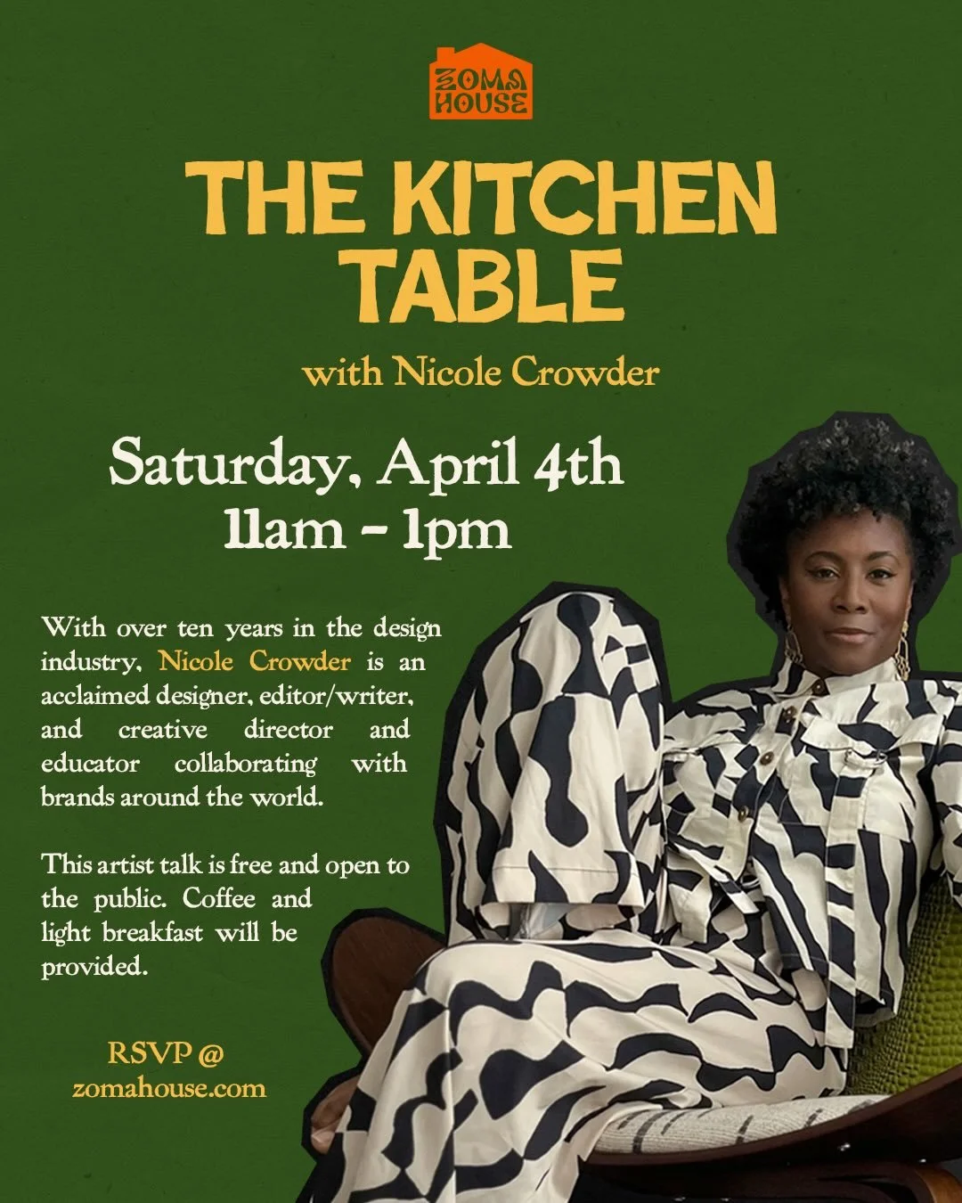 Join us this Saturday for the next installment of The Kitchen Table with designer, editor, and curator Nicole Crowder (@nicolemcrowder)! The Kitchen Table is an artist talk series that takes place on the first Saturday of every month.

Doors open at 