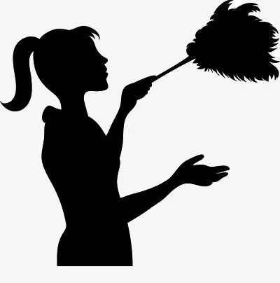 Silhouette of a woman holding a feather duster.