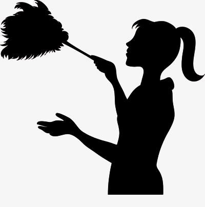 Silhouette of a woman holding a feather duster.