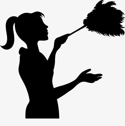 Silhouette of a woman holding a feather duster