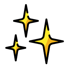 Three yellow sparkling star illustrations with black outlines on a white background.