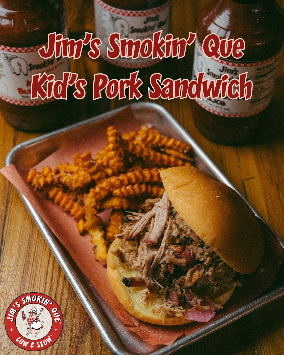 Tired of the dinner debate?  Jim's Smokin' Que is here to help!

Our delicious Kids' Meals are perfectly sized and priced to keep the little ones happy while you enjoy your favorite BBQ. No stress, just great food and happy kids!

Come on down and le