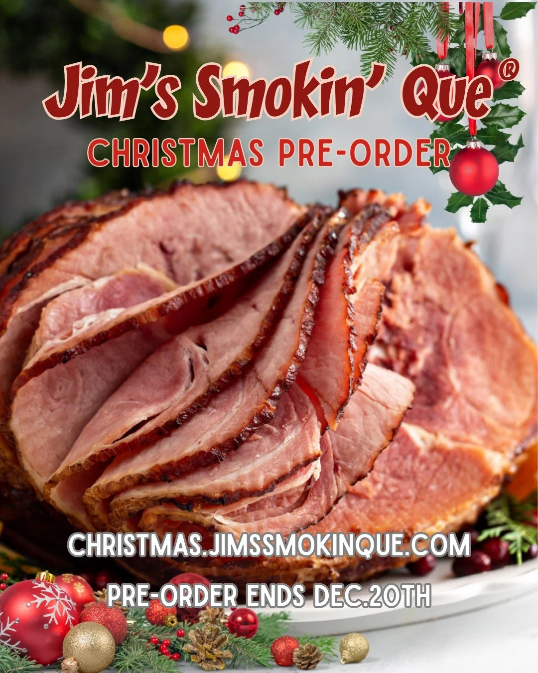 🎄 The Christmas Countdown is ON! Christmas Pre-Orders are NOW OPEN! 🎄

Don't spend your holiday stressing over the oven. Let Jim's Smokin' Que&reg;  handle the feast!
We are officially launching our Christmas Pre-Orders. 

Get ready for a delicious
