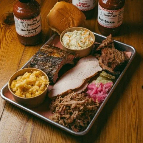 WARNING: Graphic Meat Content!

If you can handle four different kinds of epic smoked meat on one plate, then the 4-Meat Carnivore Meal at Jim's Smokin' Que&reg;  is calling your name. 

Think of the perfect forkful of:

Juicy Brisket

Tender Pulled 