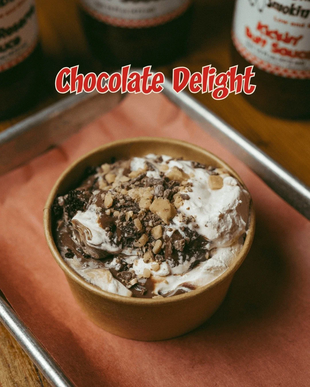 "It&rsquo;s not just chocolate, it&rsquo;s a Delight! 
End your meal at Jim's Smokin' Que with a side of pure heaven: our famous Chocolate Delight. With a rich, airy mousse on a crunchy crust, it&rsquo;s the ultimate sweet finish. Because a litt
