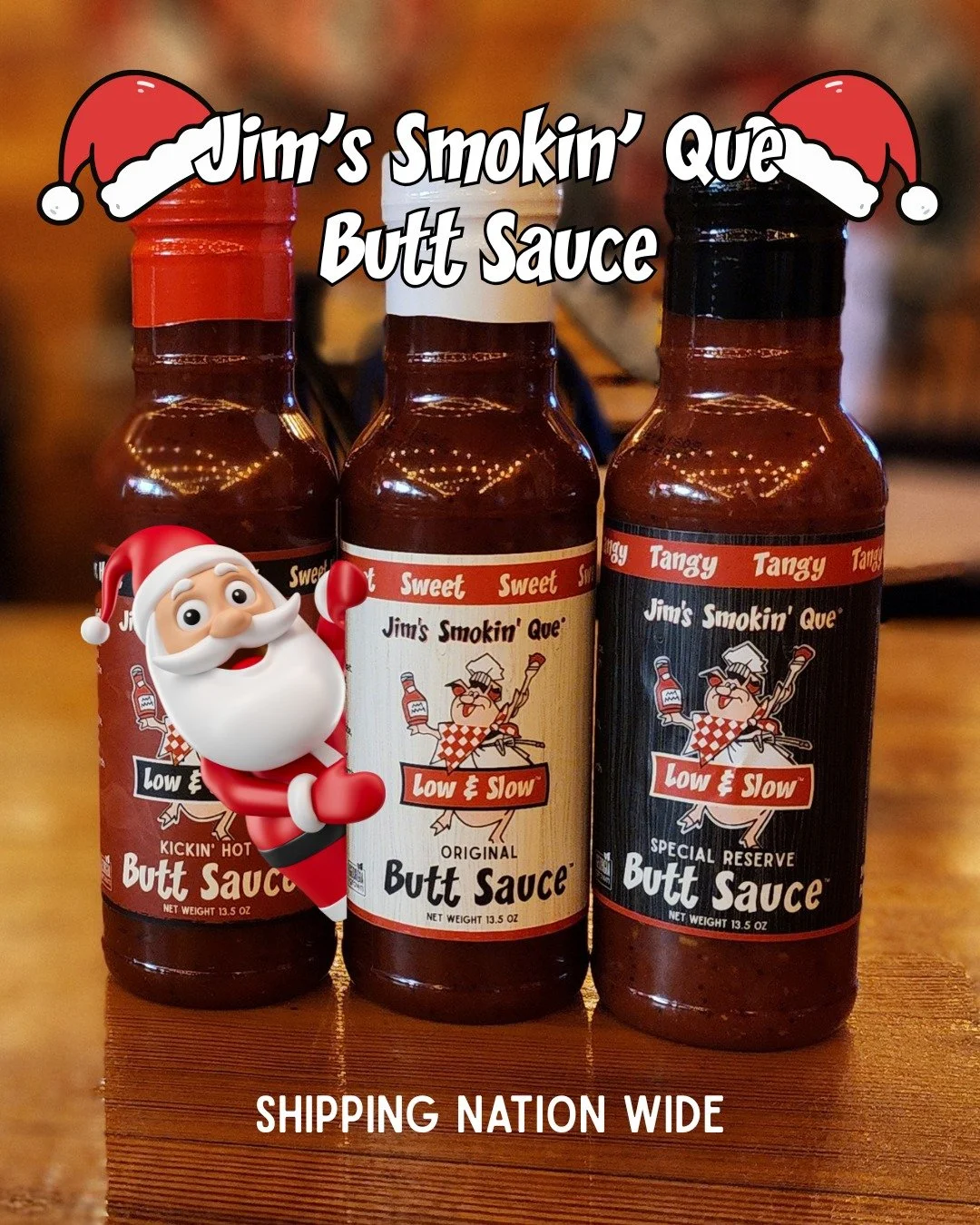 This Year's Best Secret Santa Gift! 
Forget boring mugs! Give the gift of flavor with the Jim's Smokin' Que&reg; Butt Sauce&trade; is available in-store for that last minute gift Sample Pack!

Try all three award-winning recipes. 
➡️ Original Butt Sa