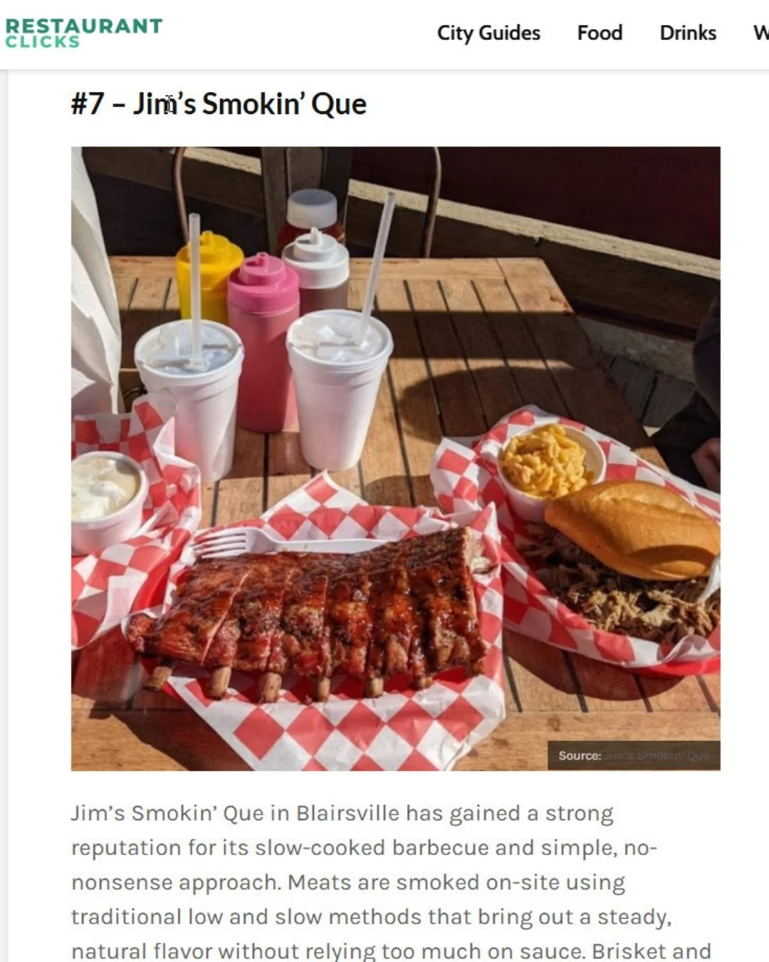 WE MADE THE TOP 10!

We are beyond excited to announce that Jim&rsquo;s Smokin&rsquo; Que&reg;  has been ranked #7 in the Top 30 BBQ Restaurants in Georgia by Restaurant Click! (https://restaurantclicks.com/food/best-bbq-in-georgia/)

From our humble