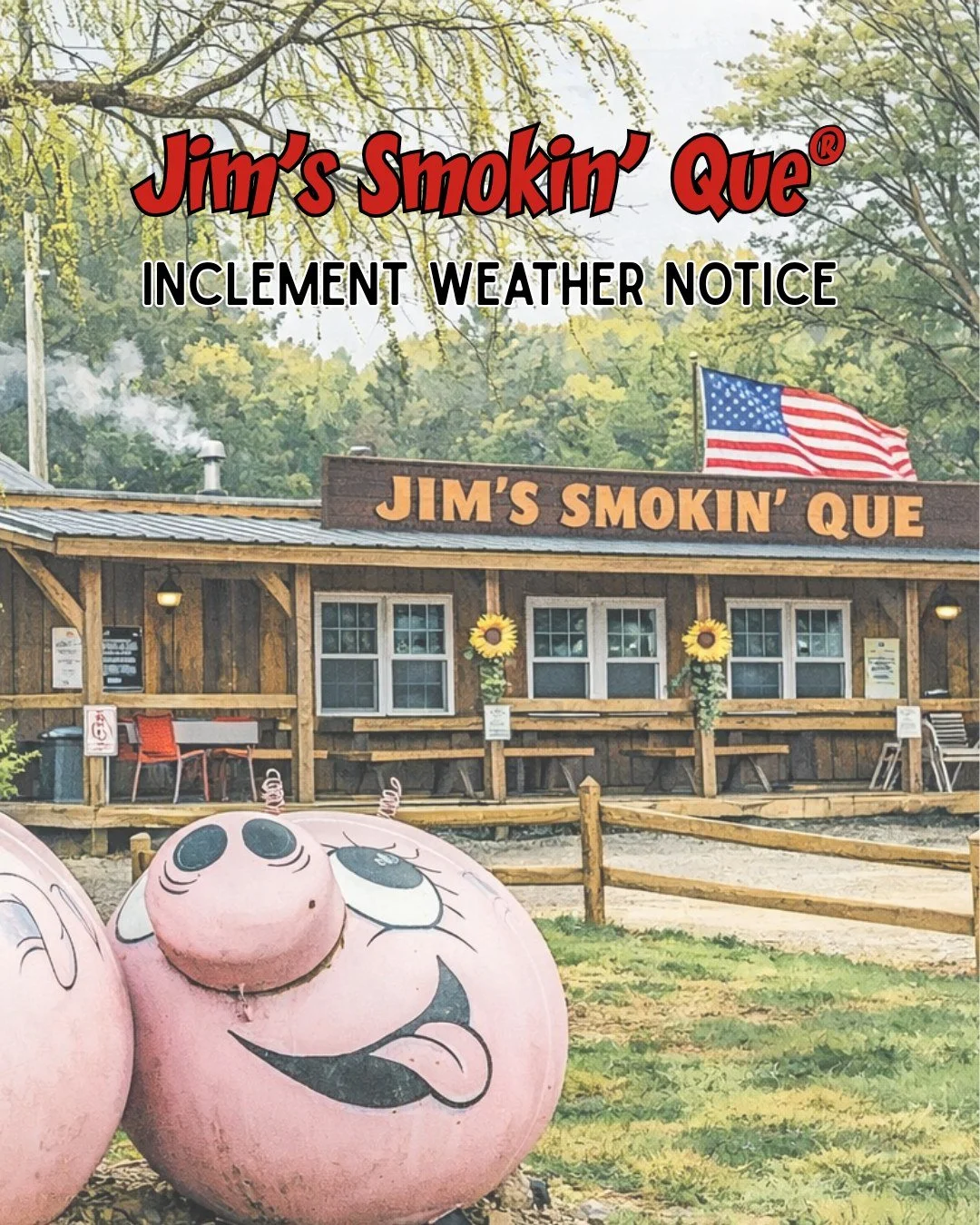 ⚠️ UPDATED WEATHER CLOSING NOTICE⚠️ 

Reminder we will be closing at 5pm this evening (Sat 24th)... Come by and stock up on Meats and Sides before the storm hits. 

For the safety of our guests and team, we will be closed tomorrow (Sunday 25th) due t
