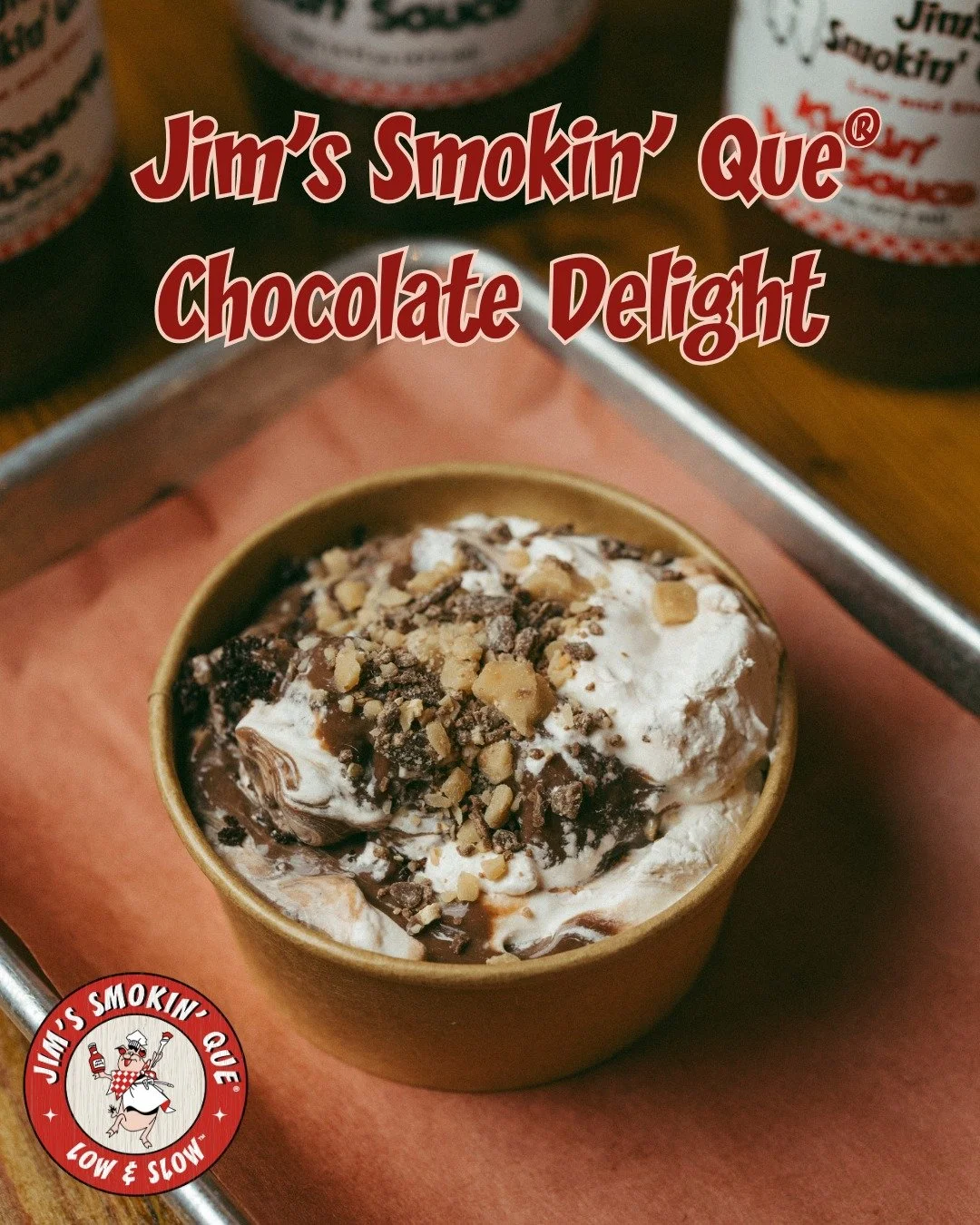 Indulge in the luxurious flavors of Jim's Smokin' Que&reg;  Chocolate Delight, the perfect side dish dessert to complement any meal. This decadent treat offers a rich and smooth chocolate experience, crafted with the finest ingredients to ensure ever