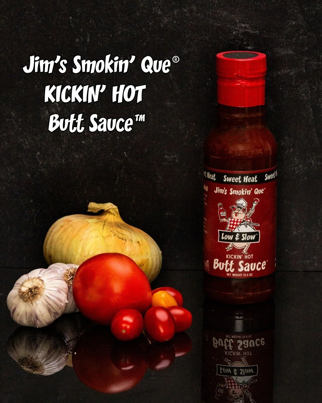 Some like it hot. Jim's Smokin' Que&reg; Kickin&rsquo; Hot Butt Sauce&trade; brings that "Sweet Heat" balance that lingers just long enough to keep you coming back for more. Perfectly smoky, fiercely bold.

Order Online - https://jimssmokin